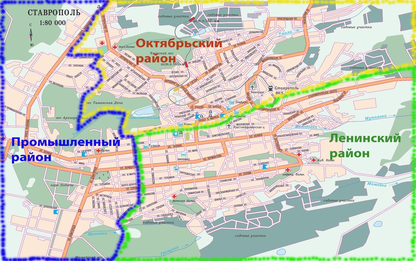 Районы Ставрополя на карте