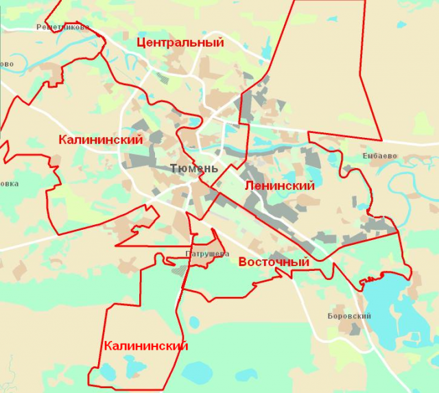 Карта районов Тюмени