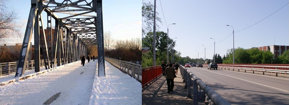 Мост им.Широкова (в народе «Старый мост»). Слева до реорганизации, справа – после
