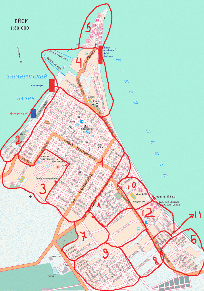 Карта районов Ейска