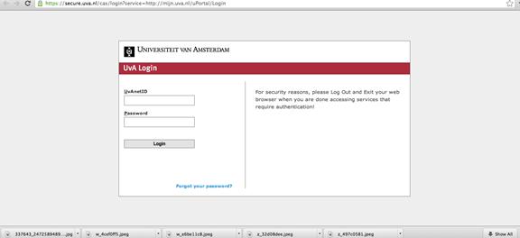 Так выглядит вход на персональную страничку Амстердамского Университета.