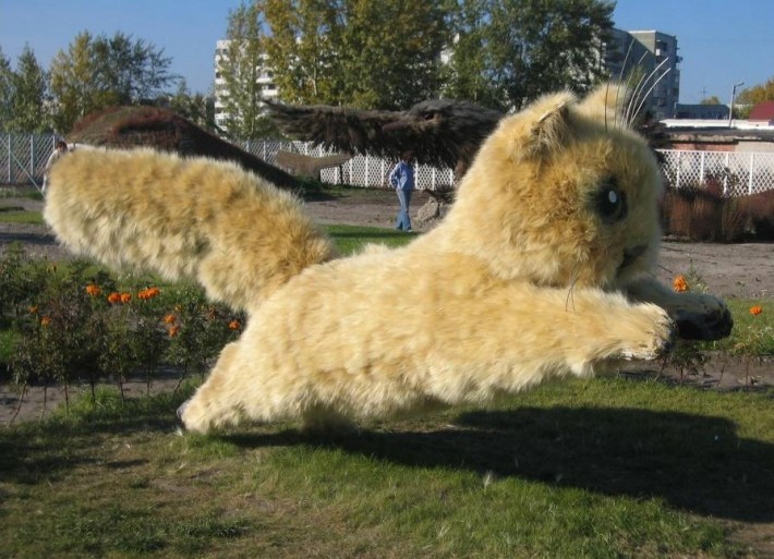 Фигура котенка из ячменя, топиарный парк