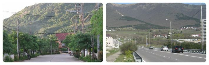 Слева: гора на Пхукете, справа: вид на Гору в Геленджике (с магистрали на Тонкий Мыс)